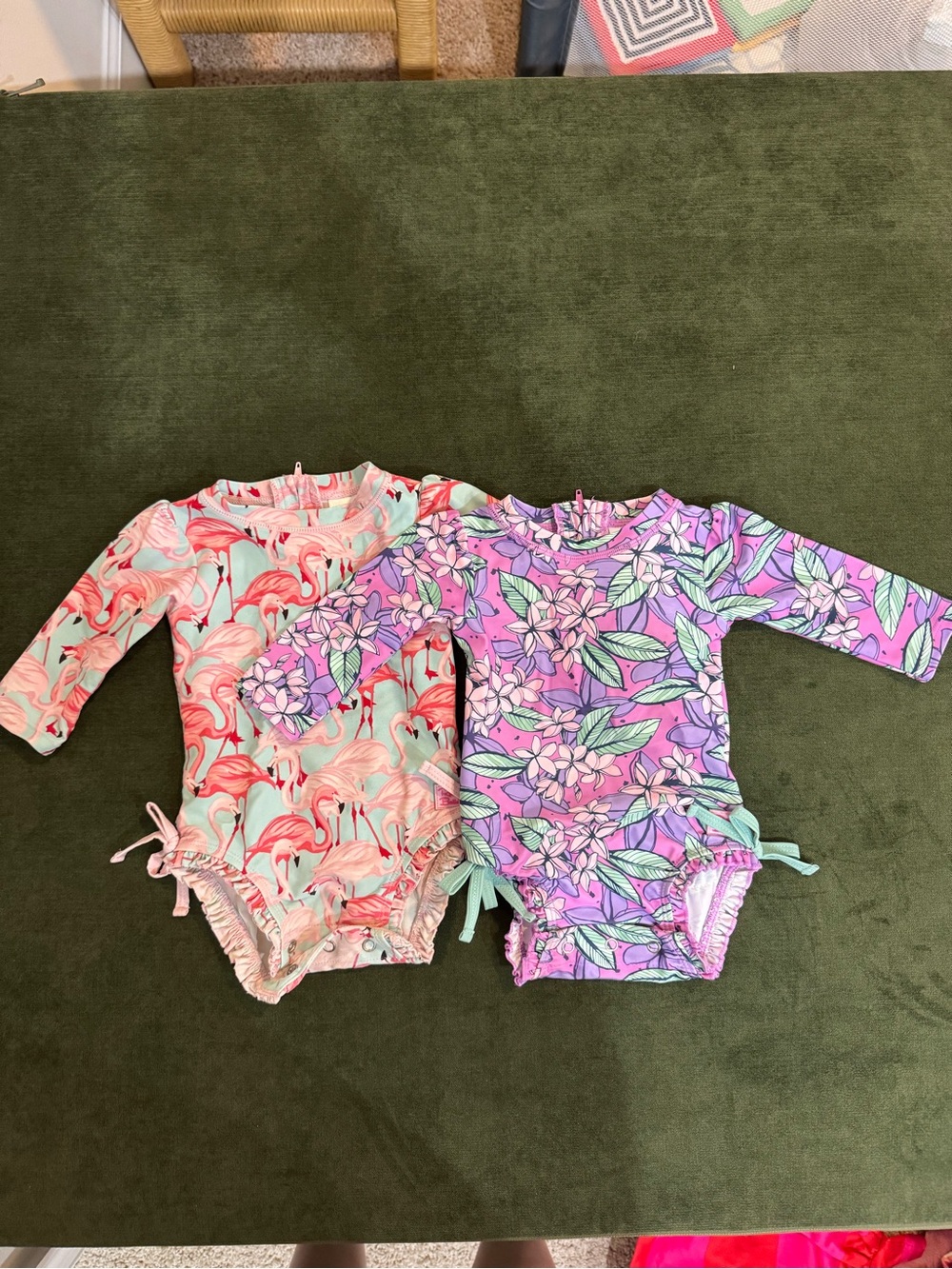Toddler Long Sleeve Rufflebutts Swimsuit Set - Flamingo & Floral Prints